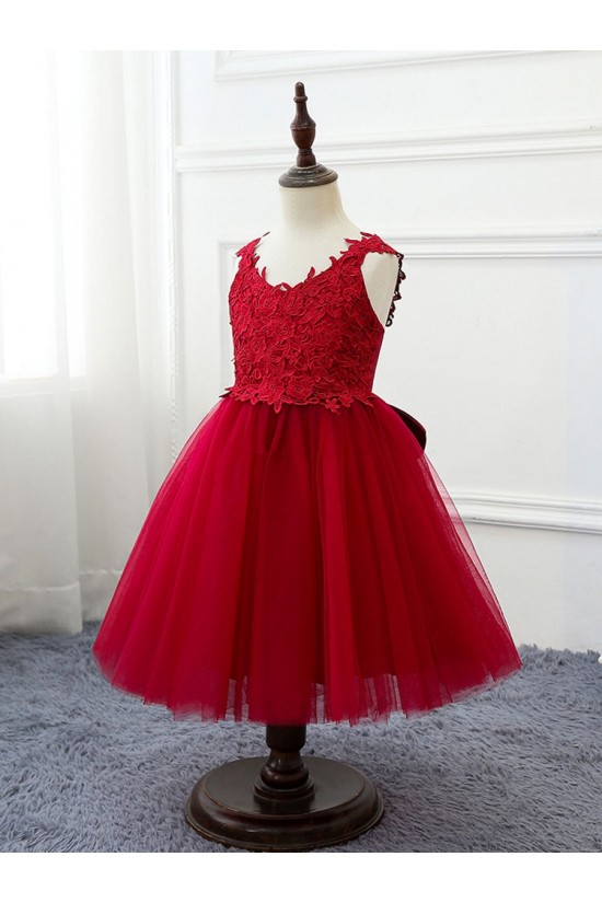 Lace and Tulle Red Flower Girl Dresses 905087