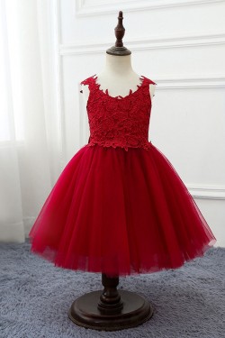Lace and Tulle Red Flower Girl Dresses 905087