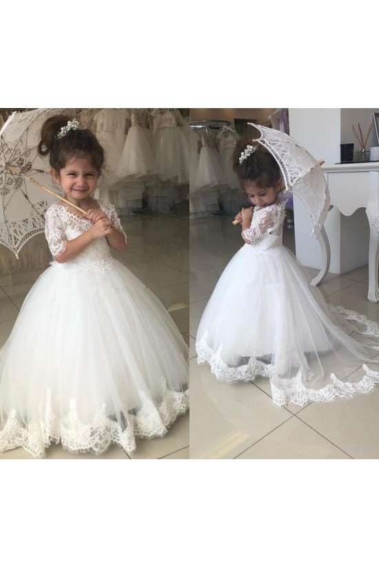 Lace and Tulle Flower Girl Dresses with Sleeves 905089 Lace and Tulle Flower Girl Dresses with Sleeves 905089