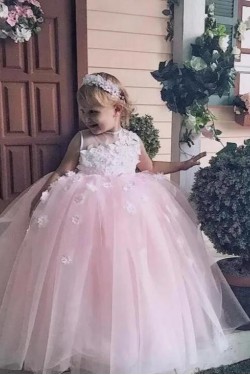 Cute Lace and Tulle Pink Flower Girl Dresses 905092