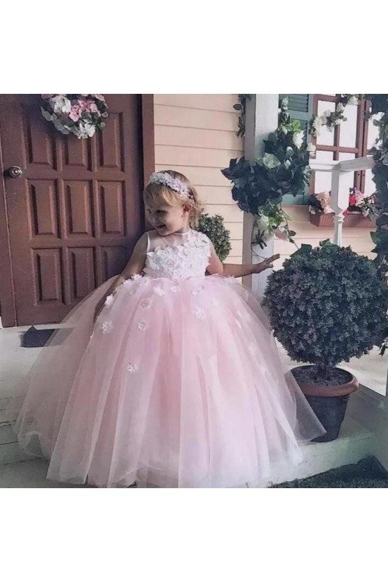 Cute Lace and Tulle Pink Flower Girl Dresses 905092