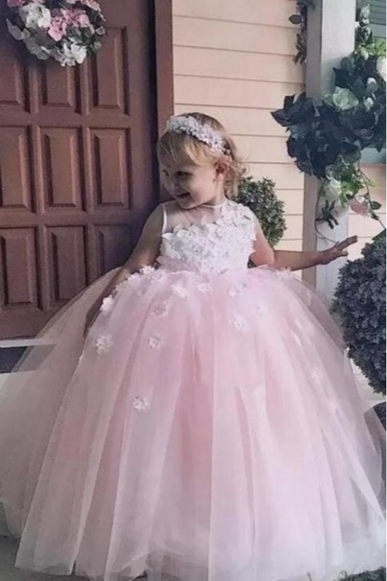 Cute Lace and Tulle Pink Flower Girl Dresses 905092