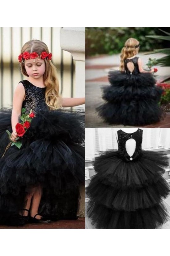 Black Sequins and Tulle High Low Flower Girl Dresses 905093 Black Sequins and Tulle High Low Flower Girl Dresses 905093