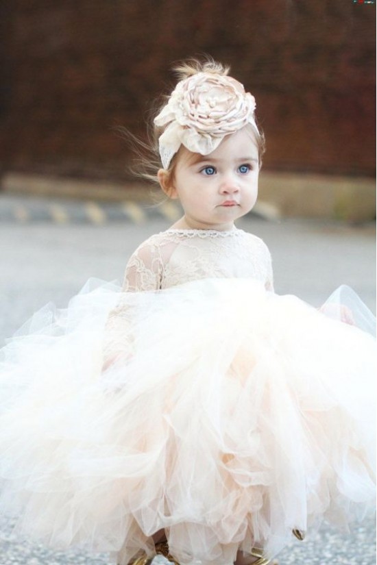 Cute Lace and Tulle Long Sleeves Flower Girl Dresses 905094