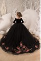 Long Black Tulle Flower Girl Dresses with Sleeves 905097