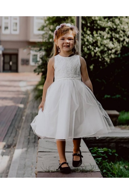 Cute Knee Length Lace and Tulle Flower Girl Dresses 905098
