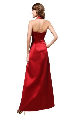 A-Line Halter Long Red Satin Bridesmaid Dresses/Wedding Party Dresses BD010001