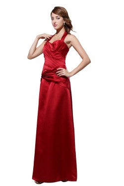 A-Line Halter Long Red Satin Bridesmaid Dresses/Wedding Party Dresses BD010001