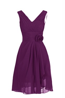 A-Line V-Neck Short Purple Chiffon Bridesmaid Dresses/Wedding Dresses BD010002