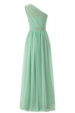 A-Line One-Shoulder Mint Green Long Chiffon Bridesmaid Dresses/Wedding Party Dresses BD010004