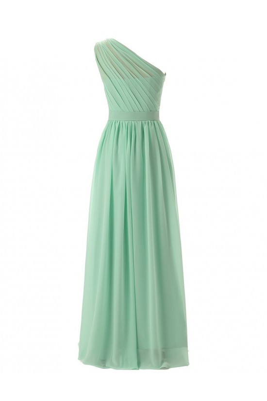 A-Line One-Shoulder Mint Green Long Chiffon Bridesmaid Dresses/Wedding Party Dresses BD010004