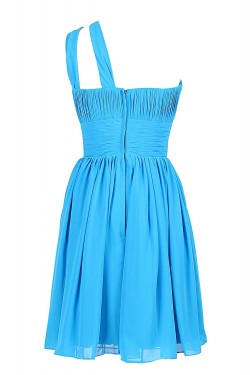 A-Line One-Shoulder Short Blue Chiffon Bridesmaid Dresses/Wedding Party Dresses BD010011