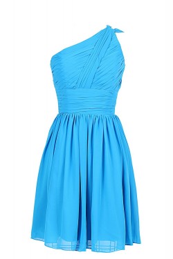 A-Line One-Shoulder Short Blue Chiffon Bridesmaid Dresses/Wedding Party Dresses BD010011