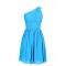 A-Line One-Shoulder Short Blue Chiffon Bridesmaid Dresses/Wedding Party Dresses BD010011