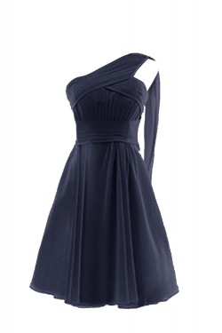 A-Line One-Shoulder Black Short Chiffon Bridesmaid Dresses/Wedding Party Dresses BD010017