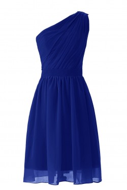 A-Line One-Shoulder Royal Blue Short Chiffon Bridesmaid Dresses/Wedding Party Dresses BD010020