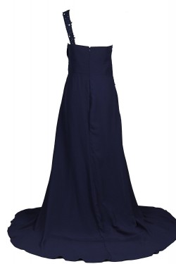 A-Line One-Shoulder Navy Blue Long Chiffon Bridesmaid Dresses/Wedding Party Dresses BD010021