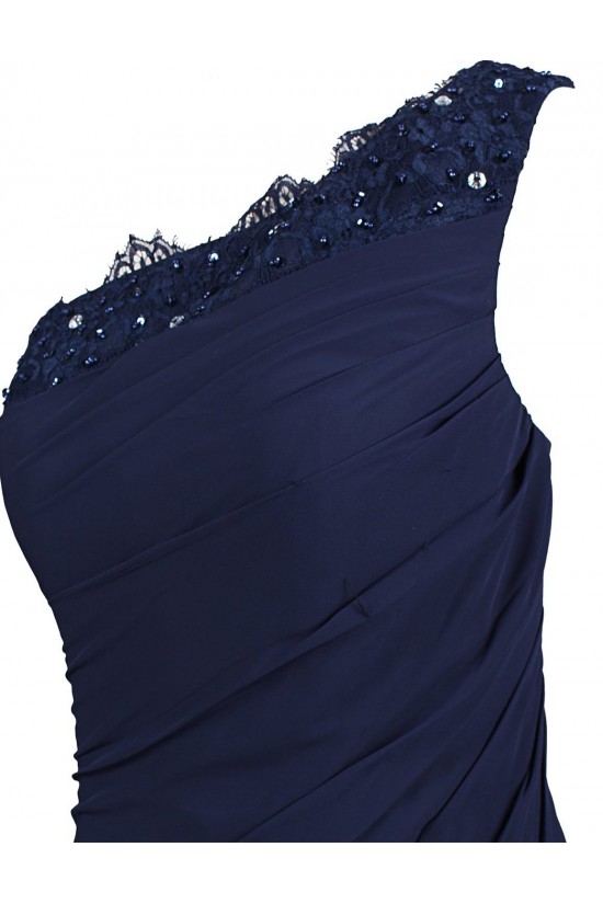 A-Line One-Shoulder Navy Blue Long Chiffon Bridesmaid Dresses/Wedding Party Dresses BD010021
