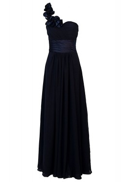 A-Line Navy Blue One-Shoulder Long Chiffon Bridesmaid Dresses/Wedding Party Dresses BD010022