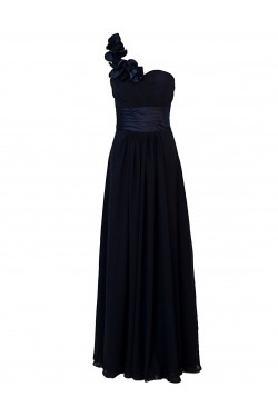 A-Line Navy Blue One-Shoulder Long Chiffon Bridesmaid Dresses/Wedding Party Dresses BD010022