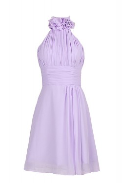 A-Line Halter Short Purple Chiffon Bridesmaid Dresses/Wedding Party Dresses BD010023