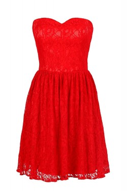A-Line Sweetheart Short Red Lace Bridesmaid Dresses/Wedding Party Dresses BD010027