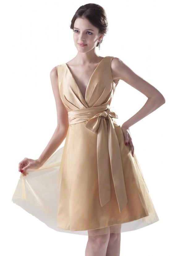 A-Line V-Neck Short Gold Bridesmaid Dresses/Wedding Party Dresses BD010031