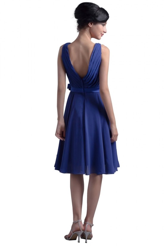 A-Line V-Neck Short Blue Chiffon Bridesmaid Dresses/Wedding Party Dresses BD010036