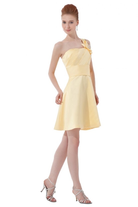 A-Line One-Shoulder Short/Mini Yellow Bridesmaid Dresses/Wedding Party Dresses BD010038