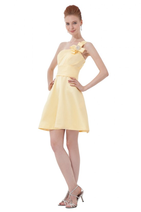 A-Line One-Shoulder Short/Mini Yellow Bridesmaid Dresses/Wedding Party Dresses BD010038