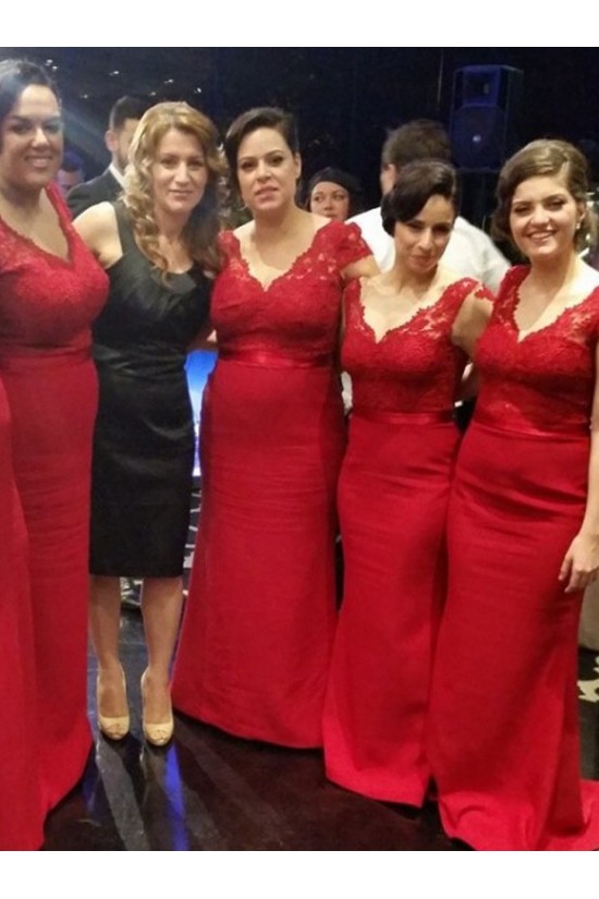 Mermaid V-Neck Lace Long Red Bridesmaid Dresses/Wedding Party Dresses BD010039 Mermaid V-Neck Lace Long Red Bridesmaid Dresses/Wedding Party Dresses BD010039