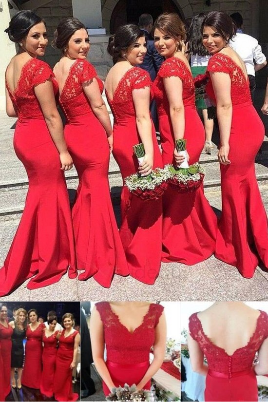 Mermaid V-Neck Lace Long Red Bridesmaid Dresses/Wedding Party Dresses BD010039 Mermaid V-Neck Lace Long Red Bridesmaid Dresses/Wedding Party Dresses BD010039