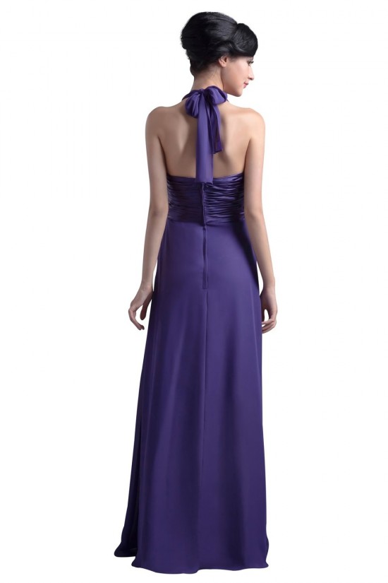 Sheath/Column Halter Long Purple Chiffon Bridesmaid Dresses/Wedding Party Dresses BD010056