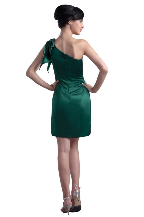 Short/Mini Green One-Shoulder Satin Bridesmaid Dresses/Wedding Party Dresses BD010073