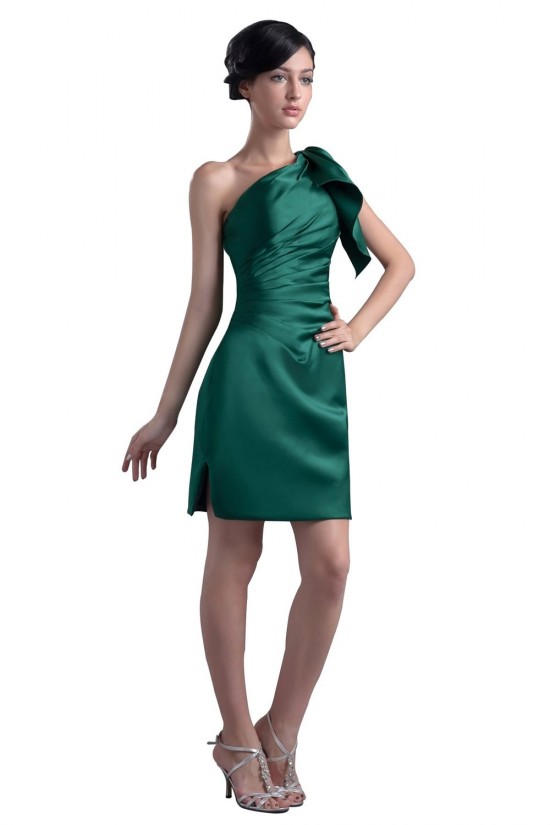 Short/Mini Green One-Shoulder Satin Bridesmaid Dresses/Wedding Party Dresses BD010073