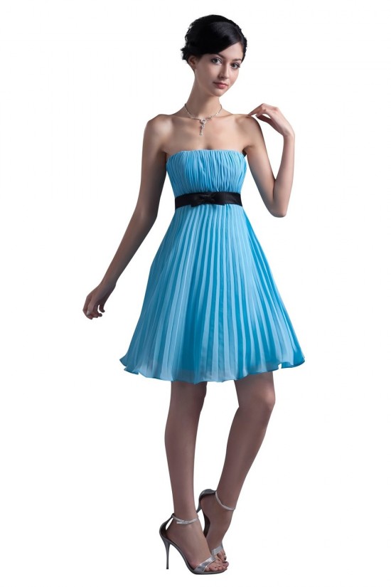 A-Line Strapless Short/Mini Blue Pleated Chiffon Bridesmaid Dresses/Wedding Party Dresses BD010077 A-Line Strapless Short/Mini Blue Pleated Chiffon Bridesmaid Dresses/Wedding Party Dresses BD010077
