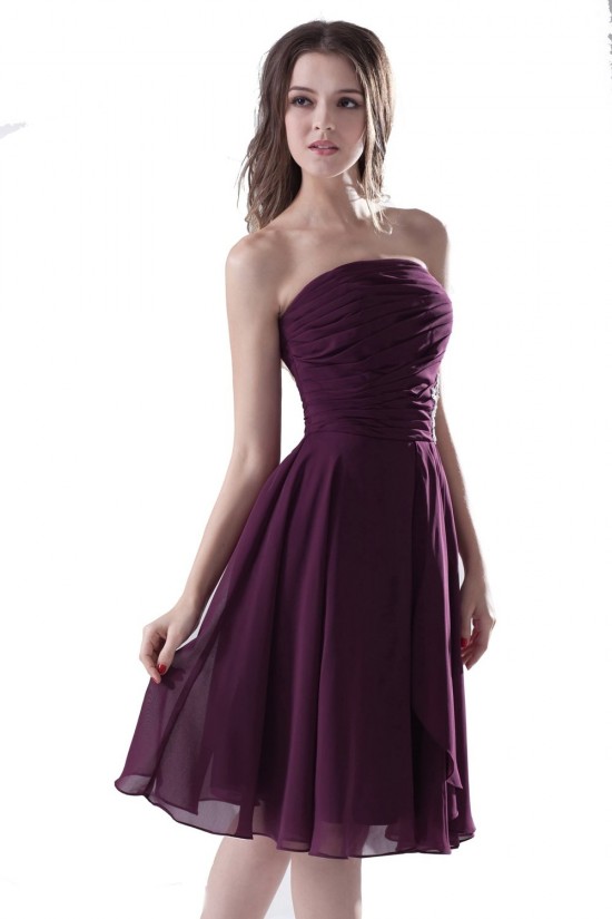 A-Line Strapless Short/Mini Chiffon Bridesmaid Dresses/Wedding Party Dresses BD010078