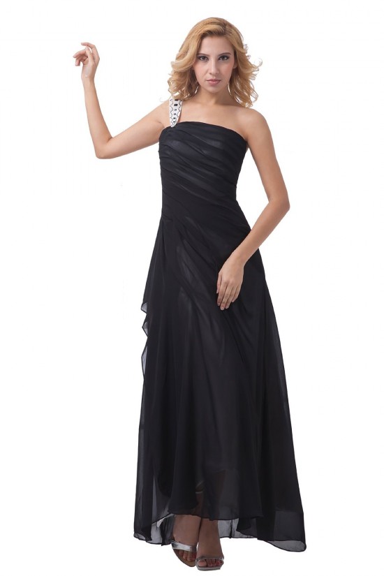 A-Line One-Shoulder Long Black Chiffon Bridesmaid Dresses/Wedding Party Dresses BD010081