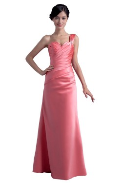 A-Line One-Shoulder Long Satin Bridesmaid Dresses/Wedding Party Dresses BD010084