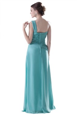 Sheath/Column One-Shoulder Long Blue Chiffon Bridesmaid Dresses/Wedding Party Dresses BD010086