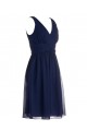 A-Line V-Neck Short Navy Blue Chiffon Bridesmaid Dresses/Wedding Party Dresses BD010093
