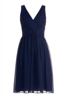 A-Line V-Neck Short Navy Blue Chiffon Bridesmaid Dresses/Wedding Party Dresses BD010093