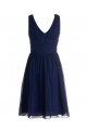 A-Line V-Neck Short Navy Blue Chiffon Bridesmaid Dresses/Wedding Party Dresses BD010093