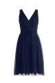 A-Line V-Neck Short Navy Blue Chiffon Bridesmaid Dresses/Wedding Party Dresses BD010093