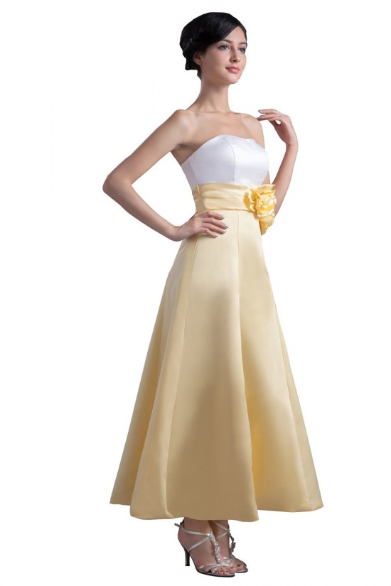 A-Line Strapless Tea Length Bridesmaid Dresses/Wedding Party Dresses BD010095
