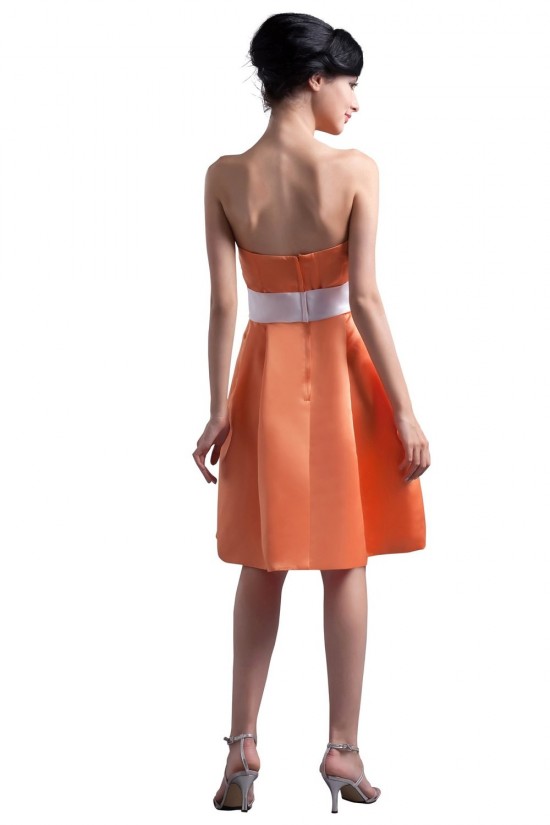 A-Line Strapless Orange Short Satin Bridesmaid Dresses/Wedding Party Dresses BD010097