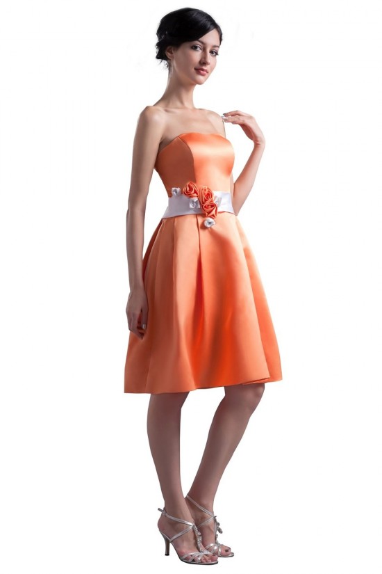 A-Line Strapless Orange Short Satin Bridesmaid Dresses/Wedding Party Dresses BD010097