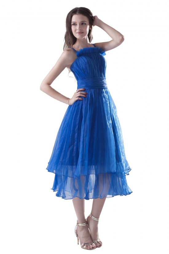 A-Line Spaghetti Strap Pleated Blue Bridesmaid Dresses/Wedding Party Dresses BD010113