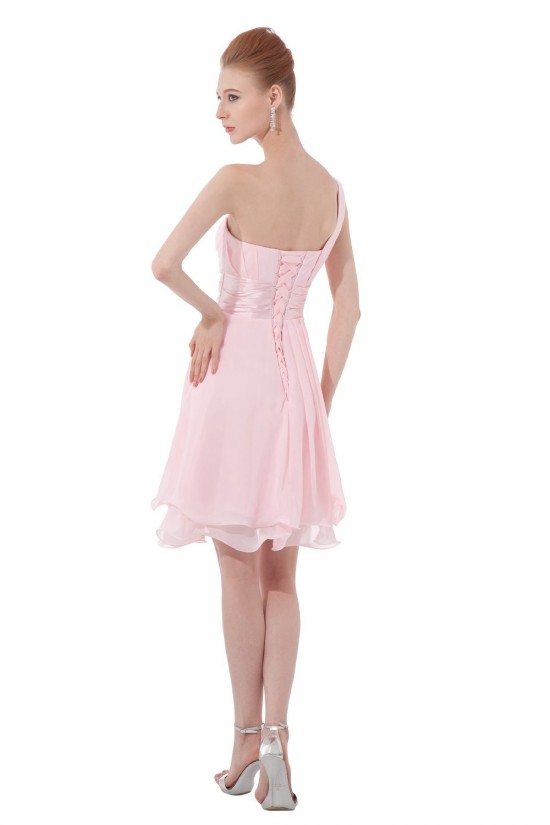 A-Line One-Shoulder Short Pink Chiffon Bridesmaid Dresses/Wedding Party Dresses BD010115