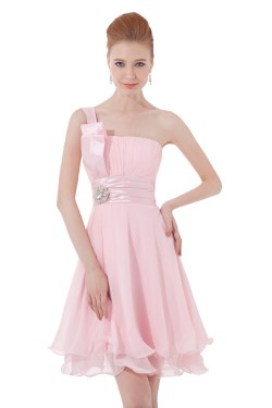 A-Line One-Shoulder Short Pink Chiffon Bridesmaid Dresses/Wedding Party Dresses BD010115